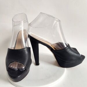 Paco Gil Heels 6.5 Platform Slides Sandals Black Leather Upper Lining Open Toe